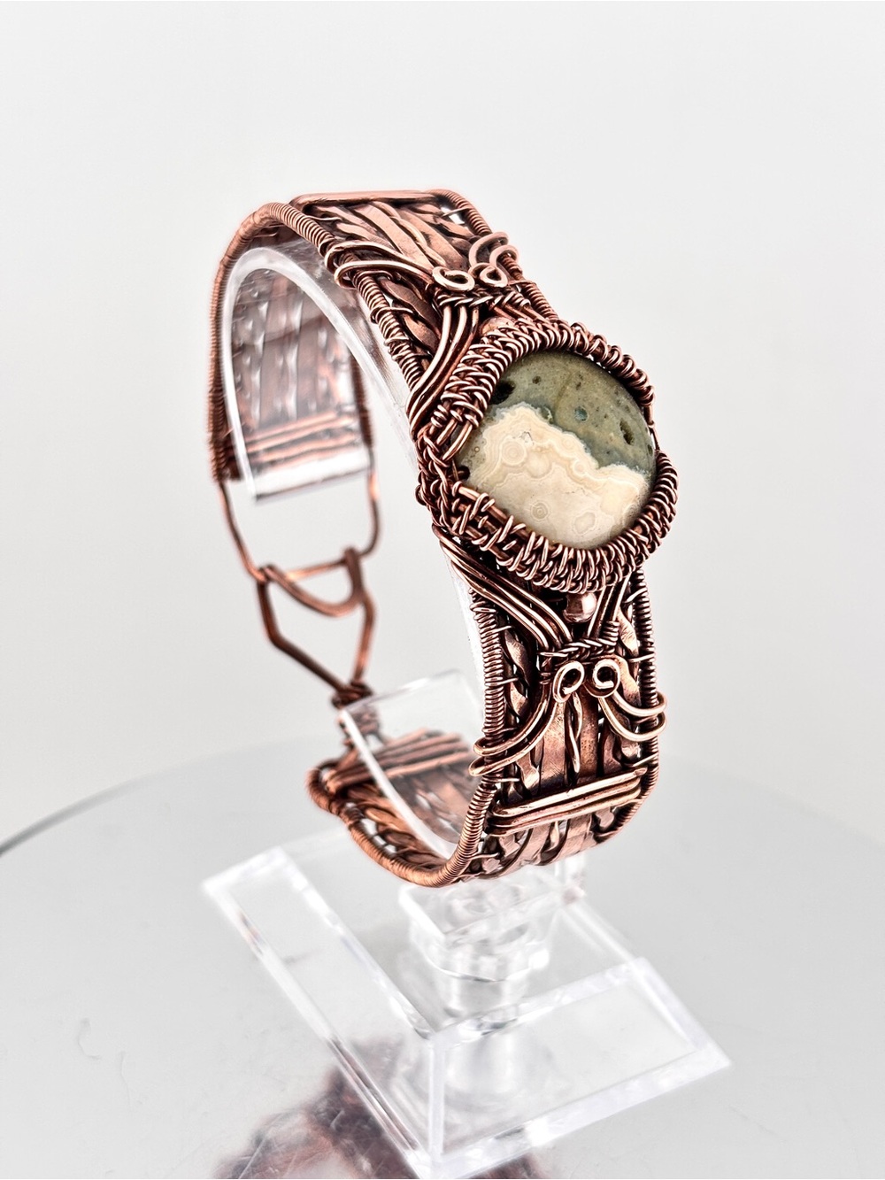 HANDMADE Jasper Wire Wrapped Copper Statement Bracelet, Unisex Jewelry Gift